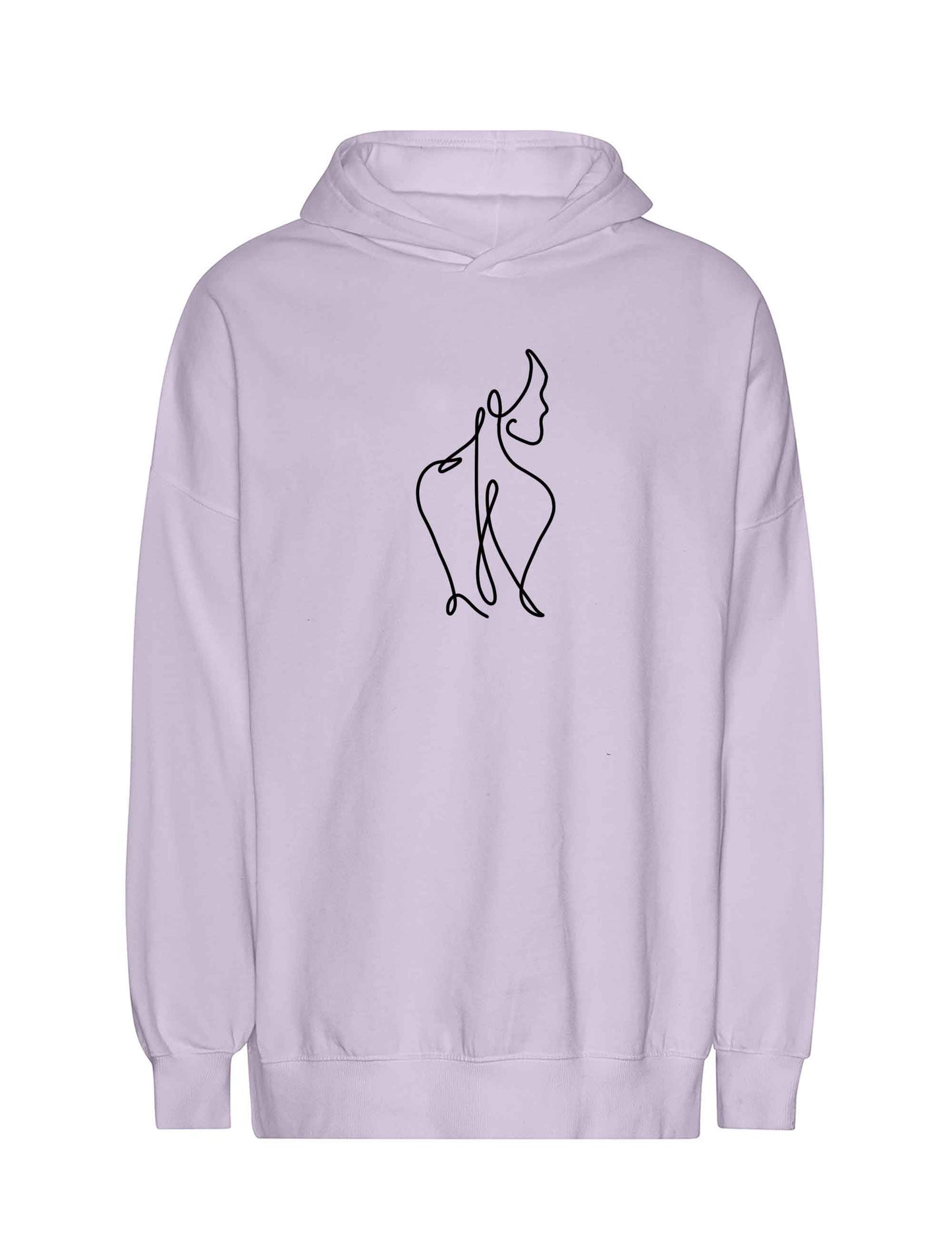 Gemütlicher Oversized Hoodie mit schlichtem, aber schickem schwarzen Print der Rückansicht einer Frau in Oneline-Art. 