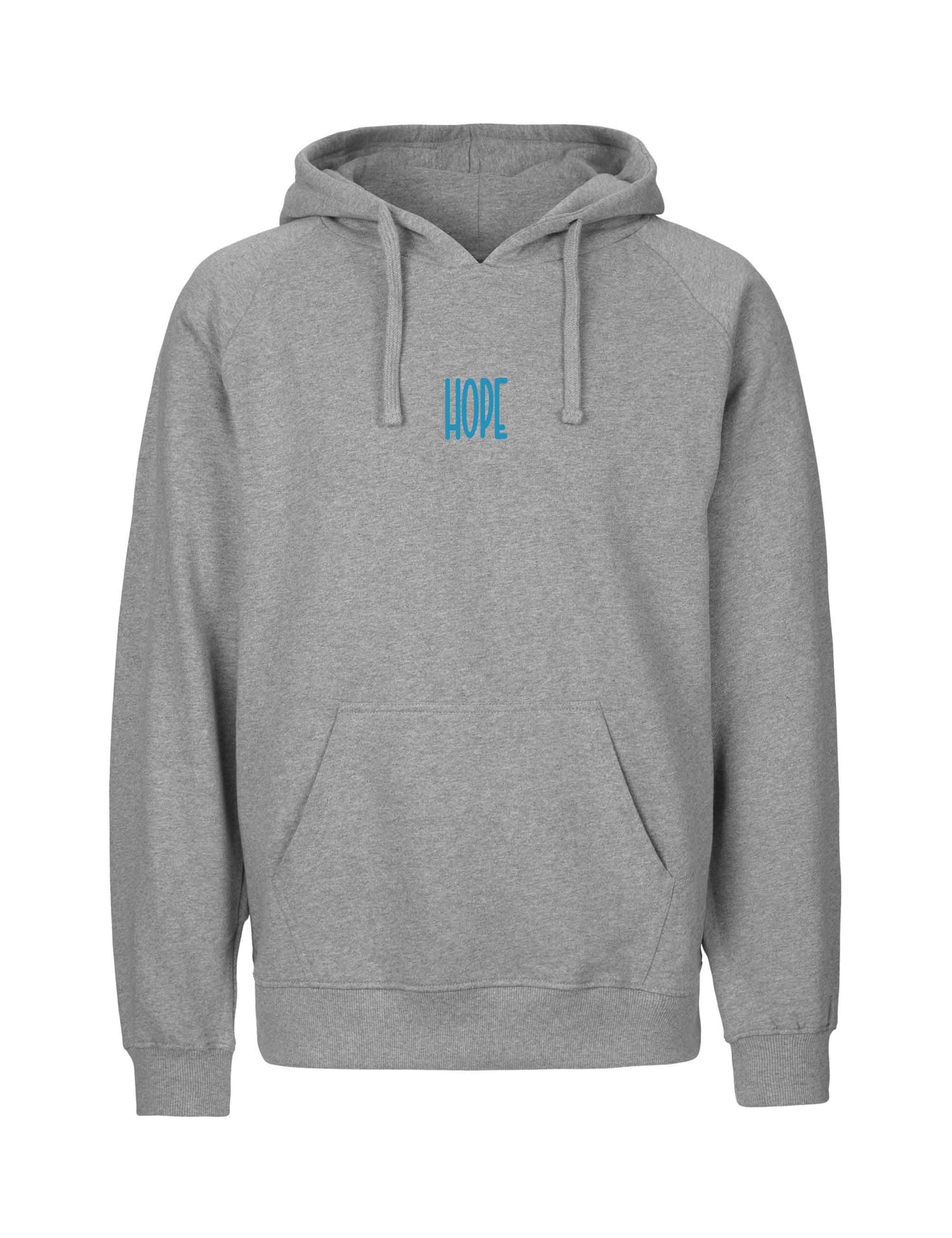 Gemütlicher, grauer Hoodie mit blauer, weicher Aufschrift HOPE aus Flock