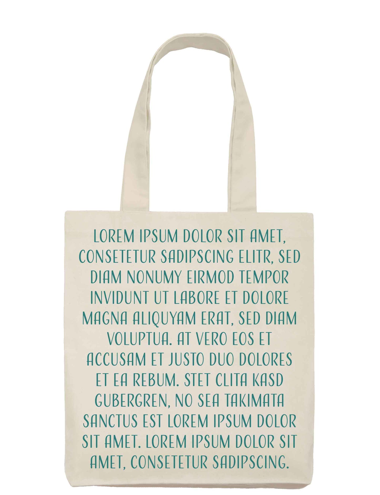 Fester Baumwollbeutel naturfarben, mit Bodenfalte, langen Henkeln zum besseren Tragen und ganz viel Fülltext: lorem ipsum