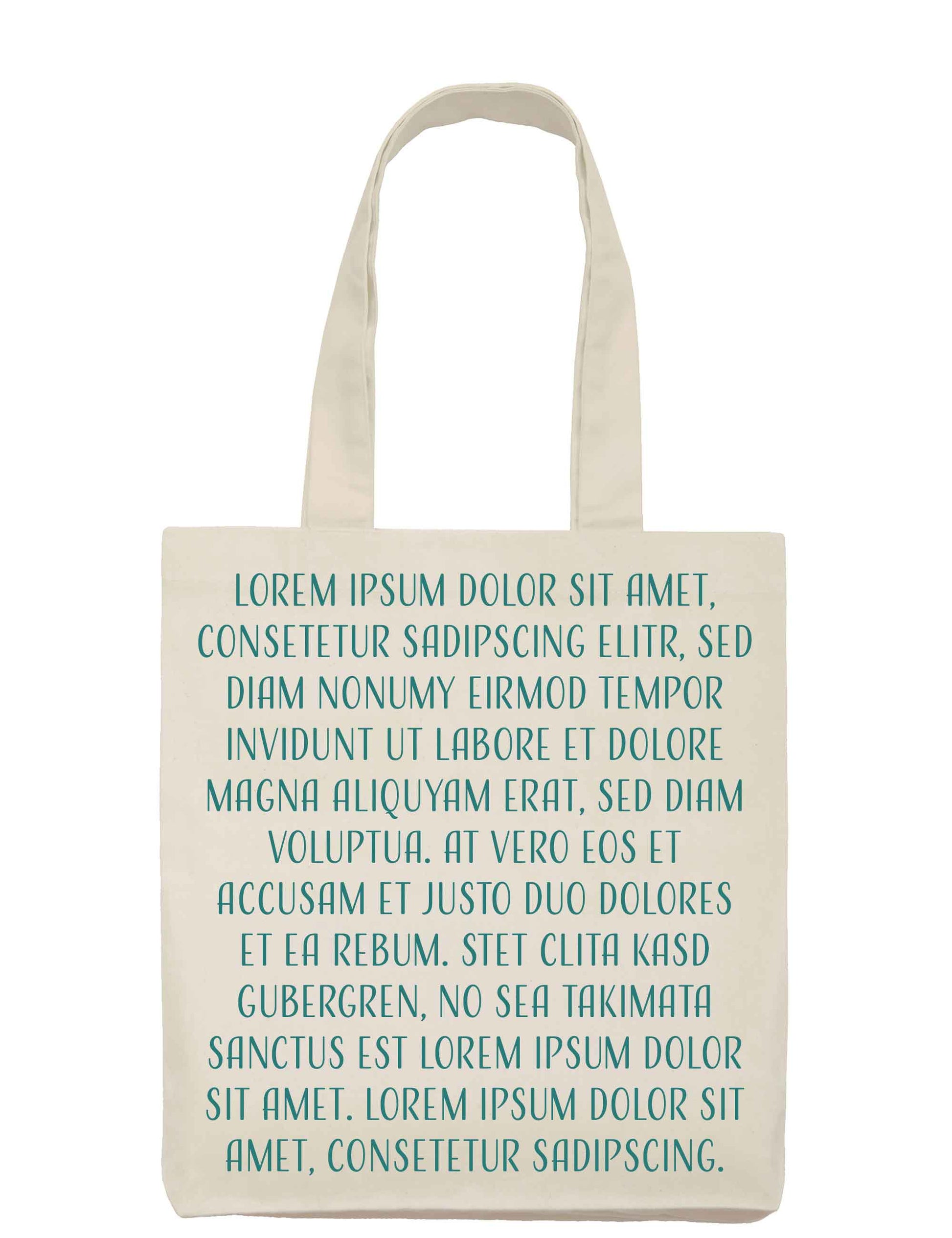 Fester Baumwollbeutel naturfarben, mit Bodenfalte, langen Henkeln zum besseren Tragen und ganz viel Fülltext: lorem ipsum