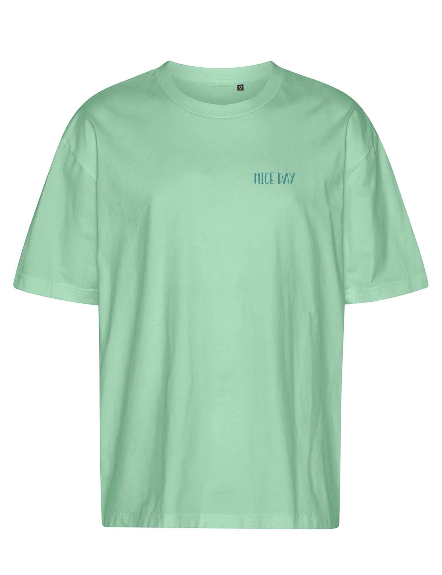 Lässiges oversized T-Shirt in mint mit NICE DAY Print vorne 