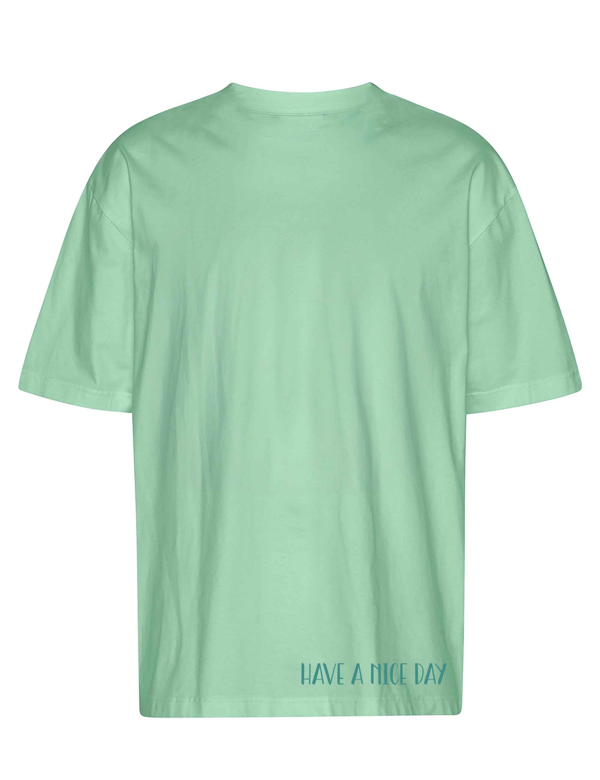Lässiges oversized T-Shirt in mint mit  HAVE A NICE DAY als coolem Backprint oberhalb des Saums