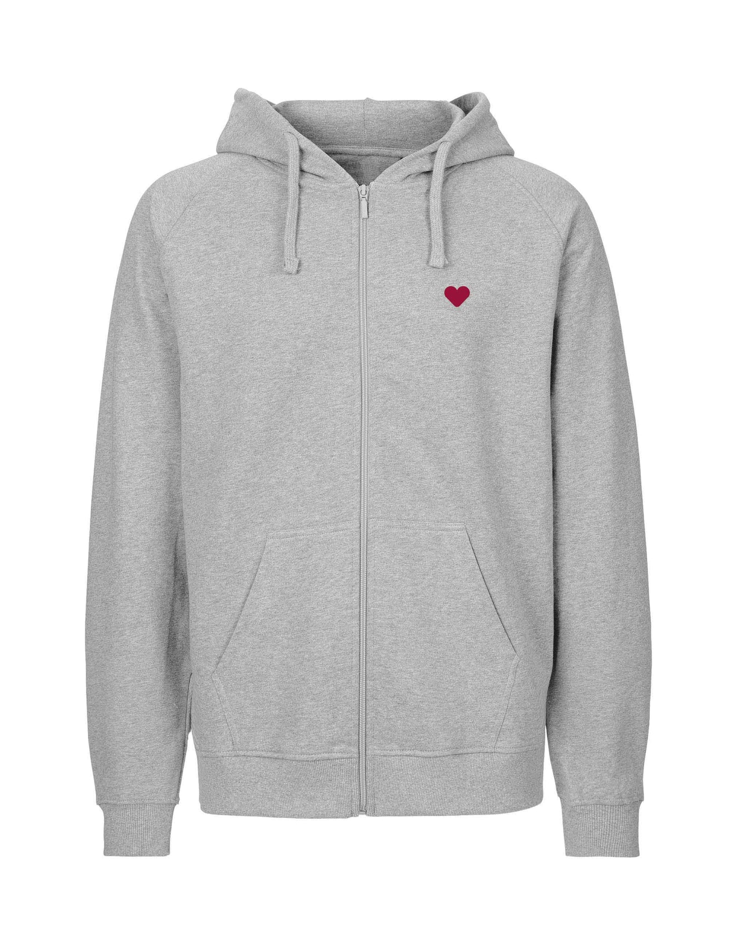 Lässiger und super bequemer Zip-Hoodie in grau mit kleinem, weichen Herz aus Flock auf der Brust